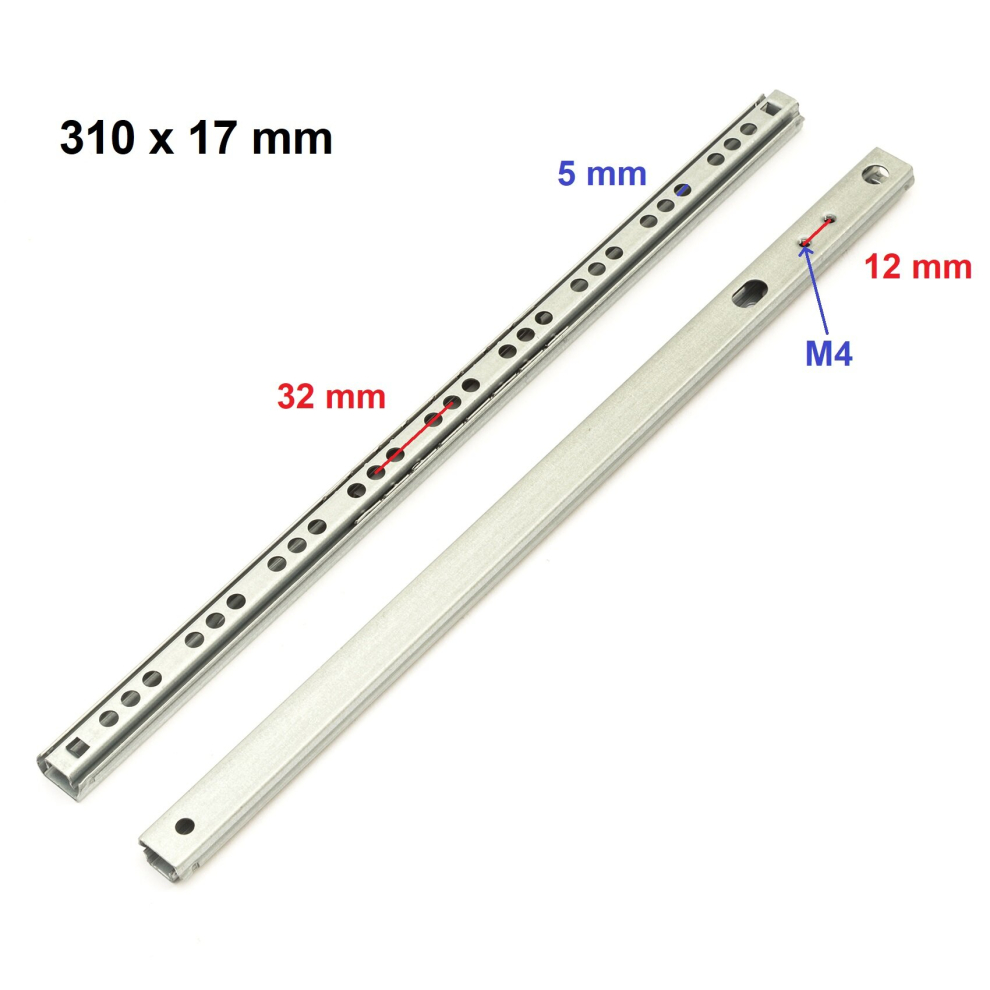 (310Mm X 17Mm) Cabinet Drawer Runners Ball Bearings 17Mm Grooved Slides 245Mm / 310Mm / 375Mm 5055583033865
