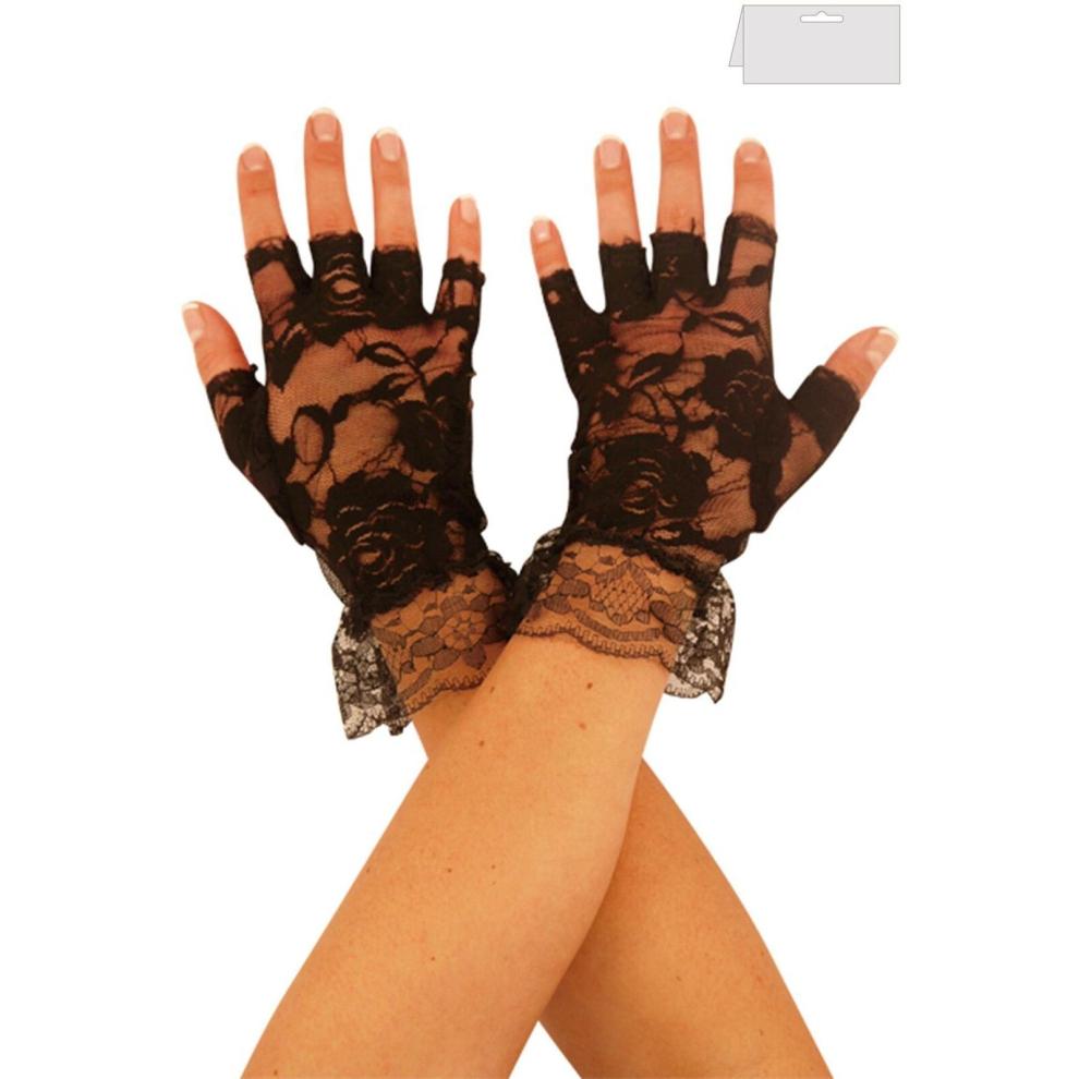 Aronz Lace Ladies Madonna Fingerless Gloves Goth Fancy Dress Black