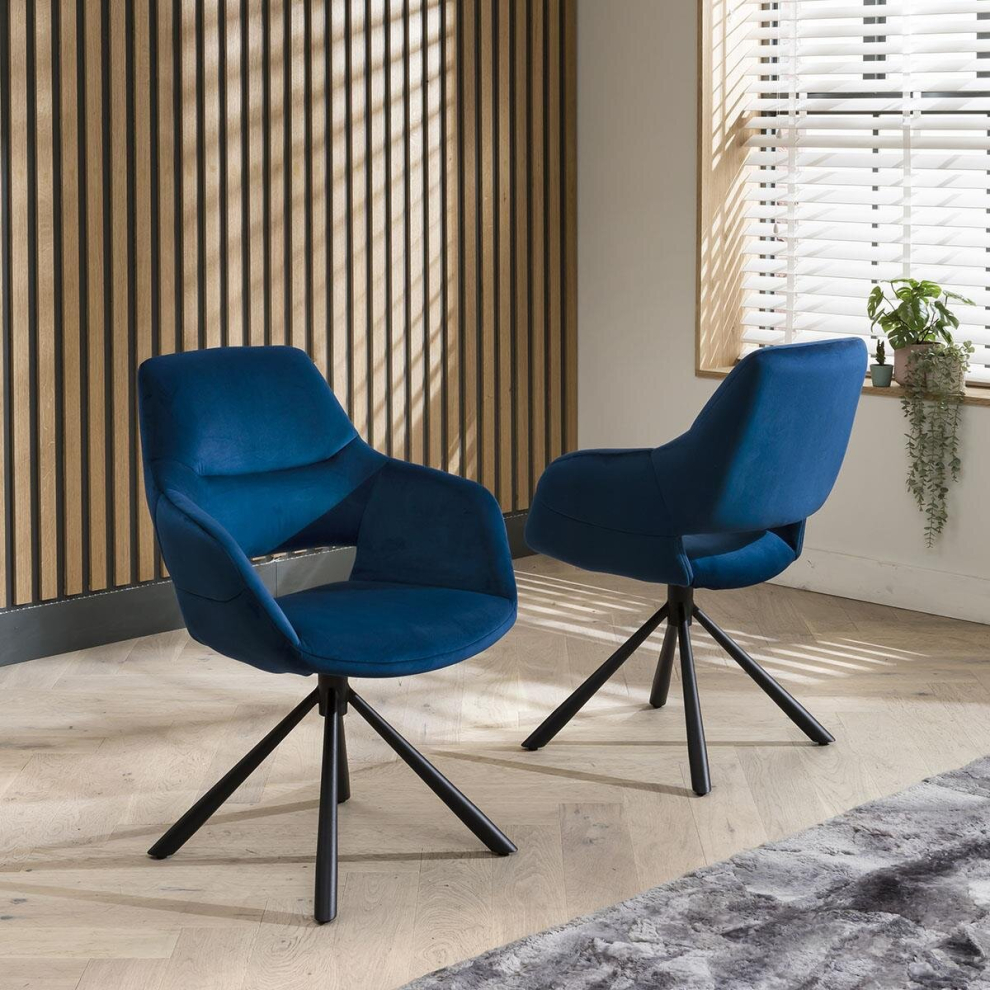 Set of 2 Contemporary Carver Dining Chairs Modern Blue Velvet Cut Out Back-image-OPC-PD9S92X-NEW