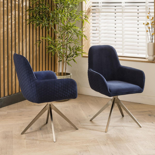 2 Emma Swivel Carver Dining Chairs Navy 1