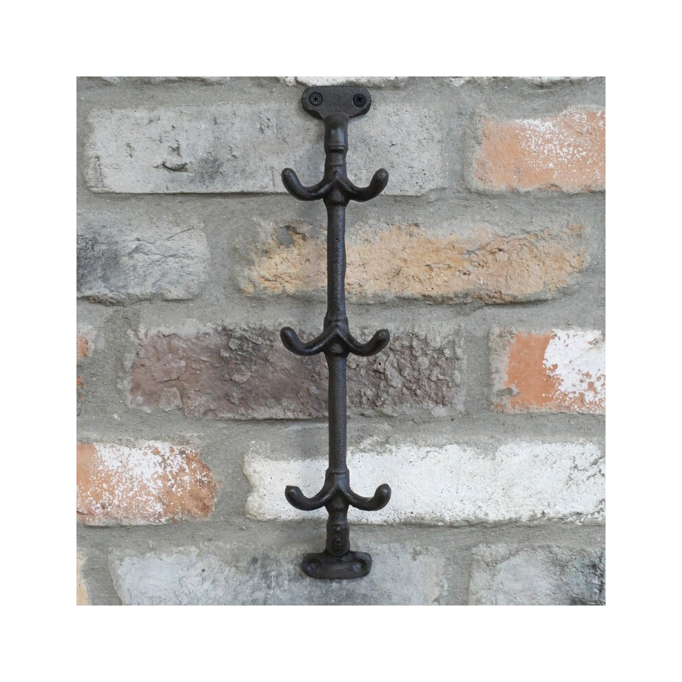 Rustic Coat Rack Cast Iron Wall Mounted 3Pair Hooks Industrial Vintage