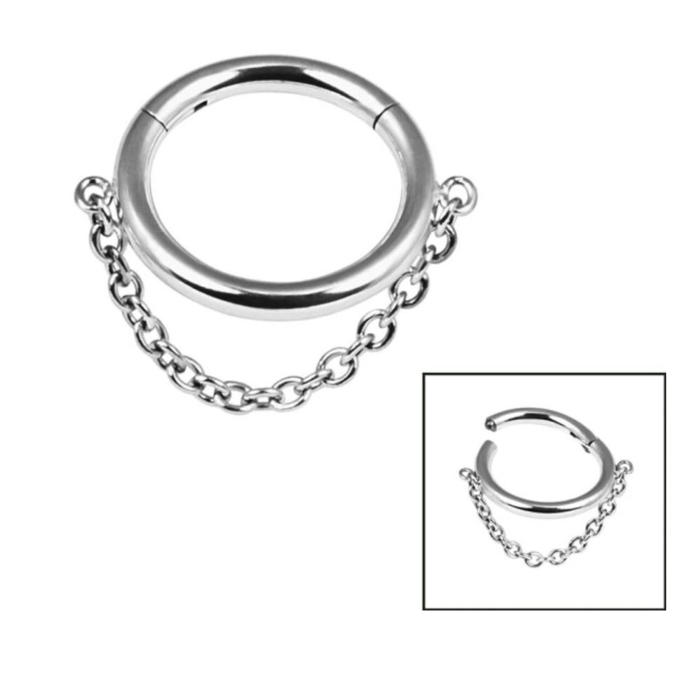 (Titanium , 12mm) Titanium Orbit Single Chain Hinged Clicker Ring
