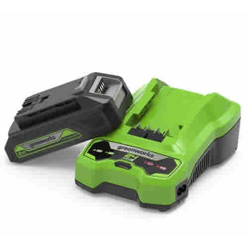 Greenworks 24v 2Ah Battery & Charger Kit - Compatible with All 24v Tools, LED Charge Indicator, Wall-Mountable