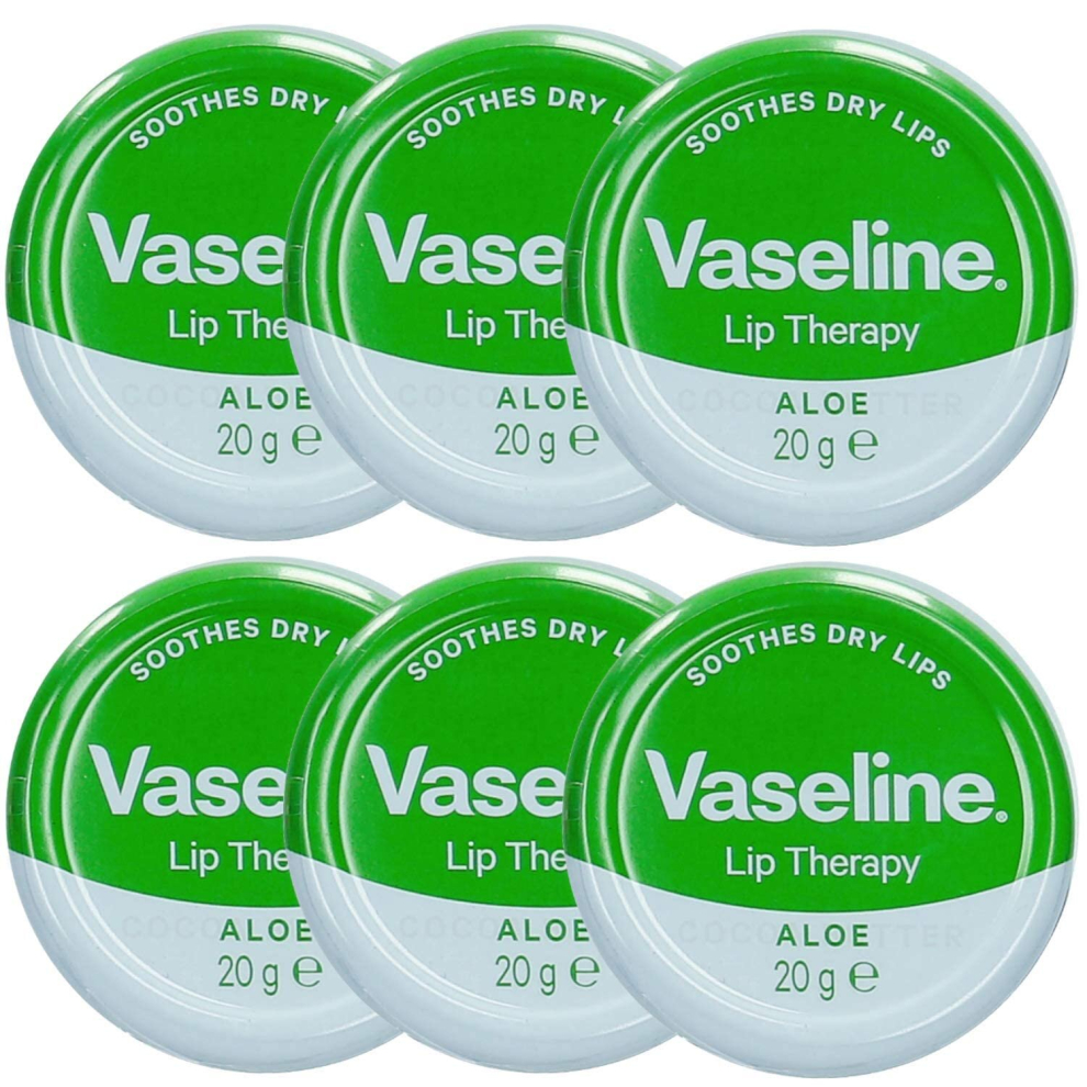 Vaseline Lip Therapy Aloe Vera Petroleum Jelly 6-Pack - 20G Tins - Xshows