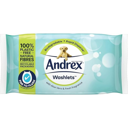 Andrex Washlets Toilet Wipes Flushable, Aloe Vera Fragrance, 36 Wipes