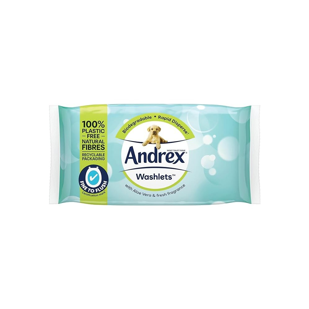 Andrex Washlets Toilet Wipes Flushable, Aloe Vera Fragrance, 36 Wipes