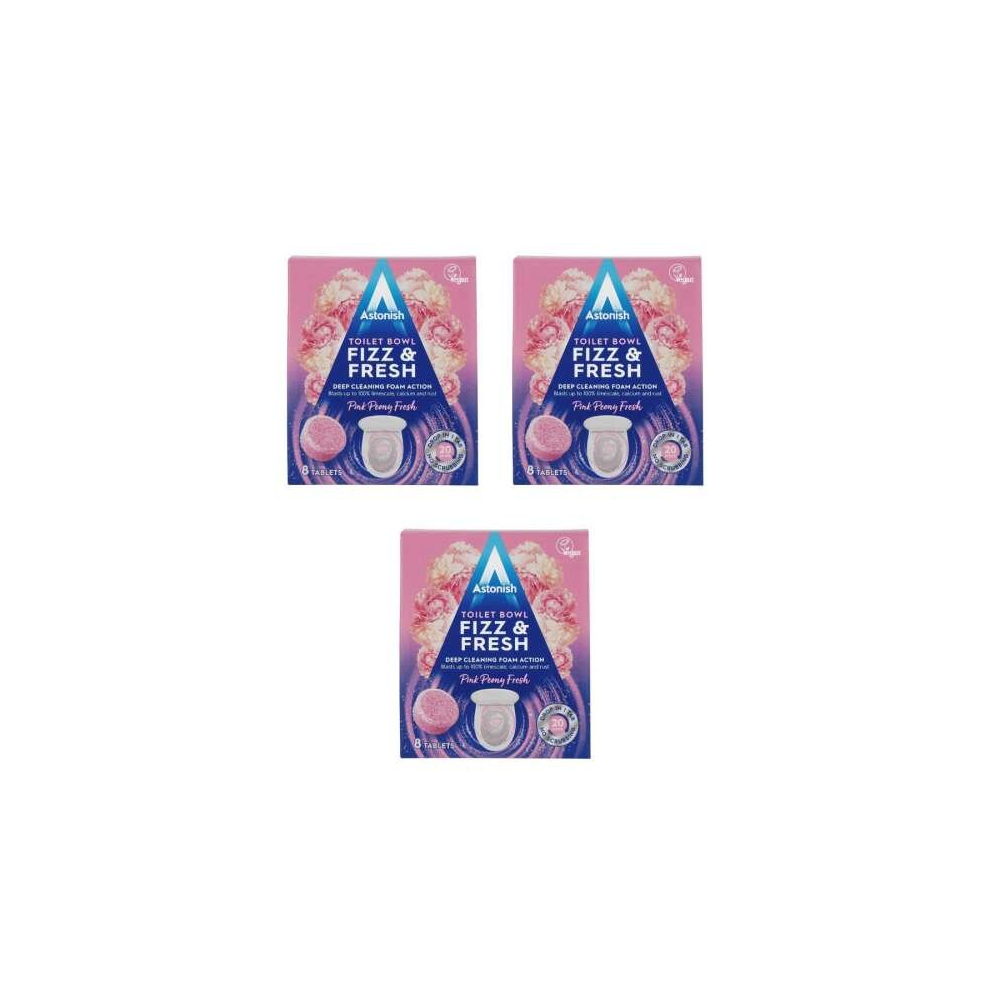 Astonish Toilet Bowl Fizz & Fresh Tabs Pink Peony Fresh, 8 Tablets (Pack of 3)