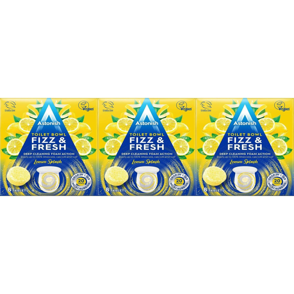 Astonish Toilet Bowl Fizz & Fresh Lemon Splash 8 Tabs (Pack of 3)