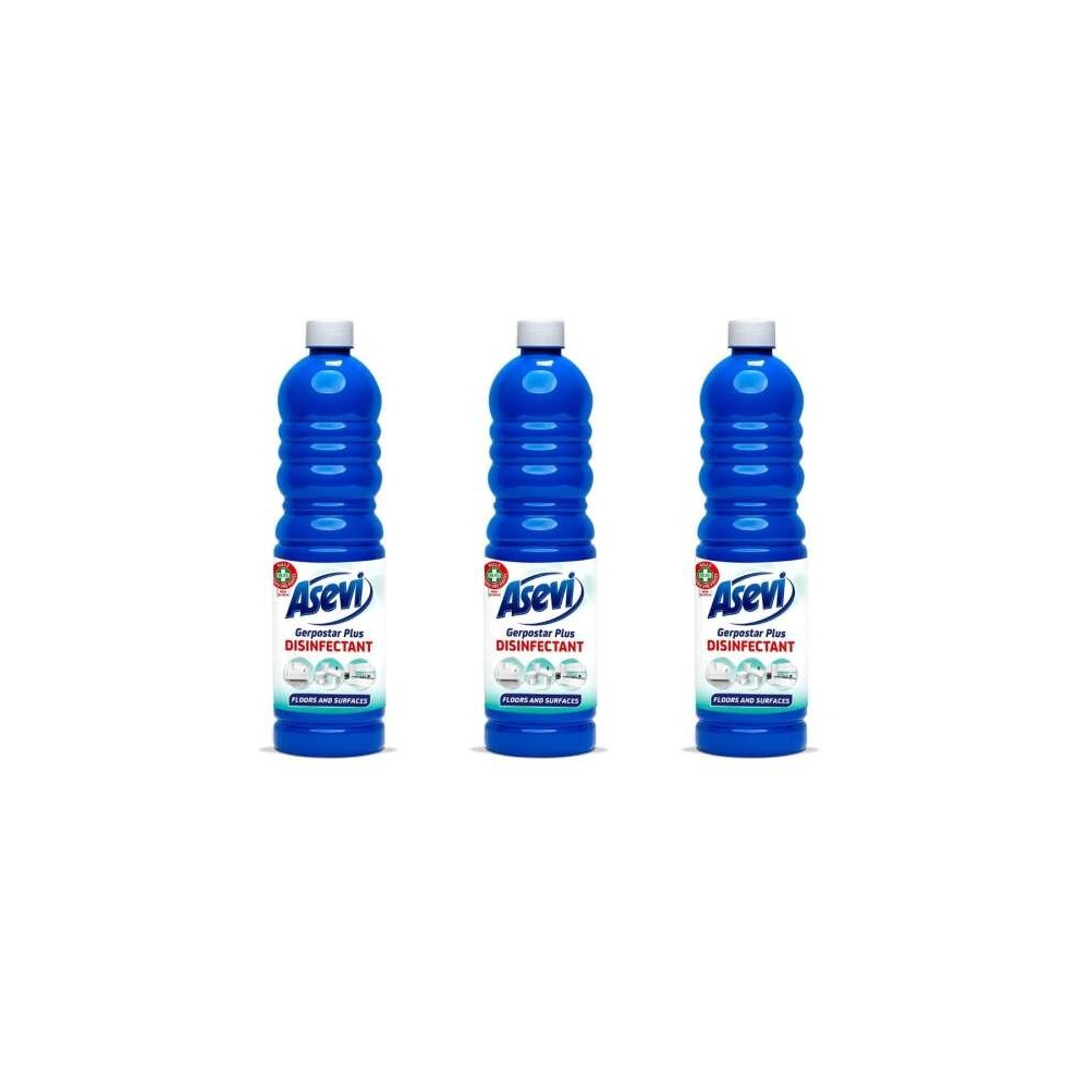 Asevi Disinfectant Floor & Surface Cleaner 1L – Pack of 3, Powerful Multisurface Disinfectant with Biodegradable Surfactants