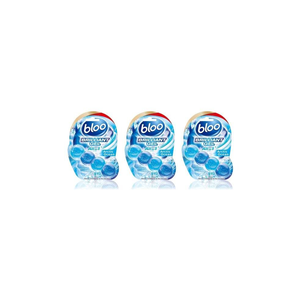 Bloo Brilliant Gel All in 1 Toilet Rim Block Cleaner, Arctic Ocean Fresh Scent pack 1 (Pack of 3)