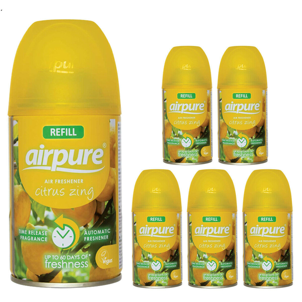 AIRPURE Air-O-Matic Air Freshener Refill, 250ml Citrus ZING (Pack of 6)