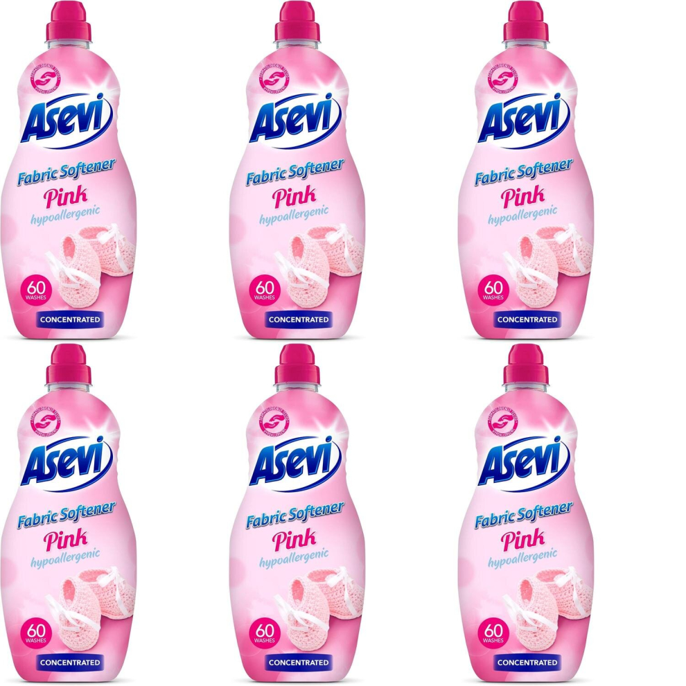 Asevi Fabric Softener, Laundry Conditioner, Liquid Fabric Softener, 1.5L, 60 Washes, Pink (Pack of 6)