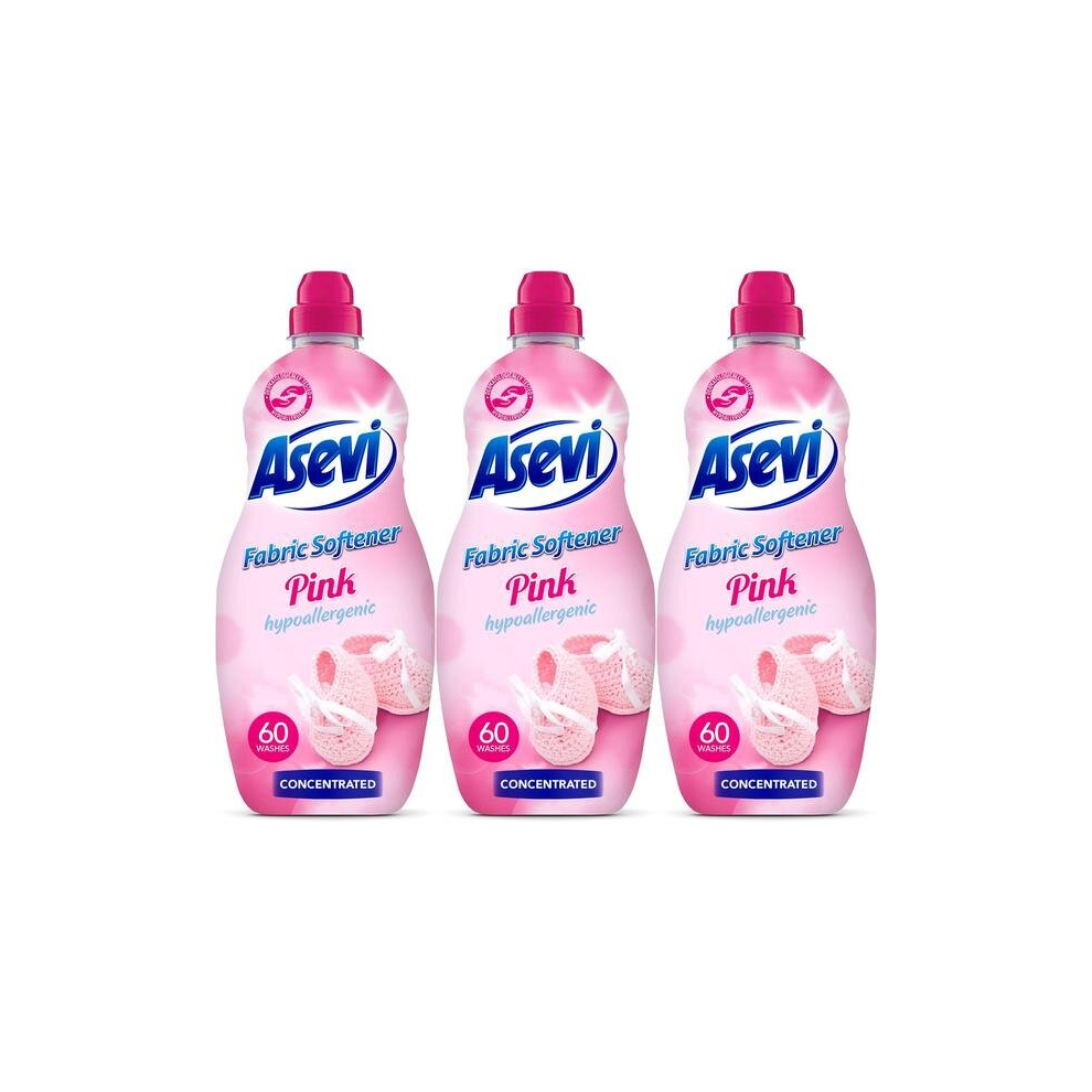 Asevi Fabric Softener, Laundry Conditioner, Liquid Fabric Softener, 1.5L, 60 Washes, Pink (Pack of 3)