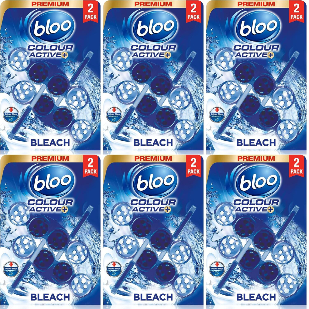 Bloo Colour Active Toilet Rim Block, Bleach, Twin Pack, 2 x 50g (Pack of 6)