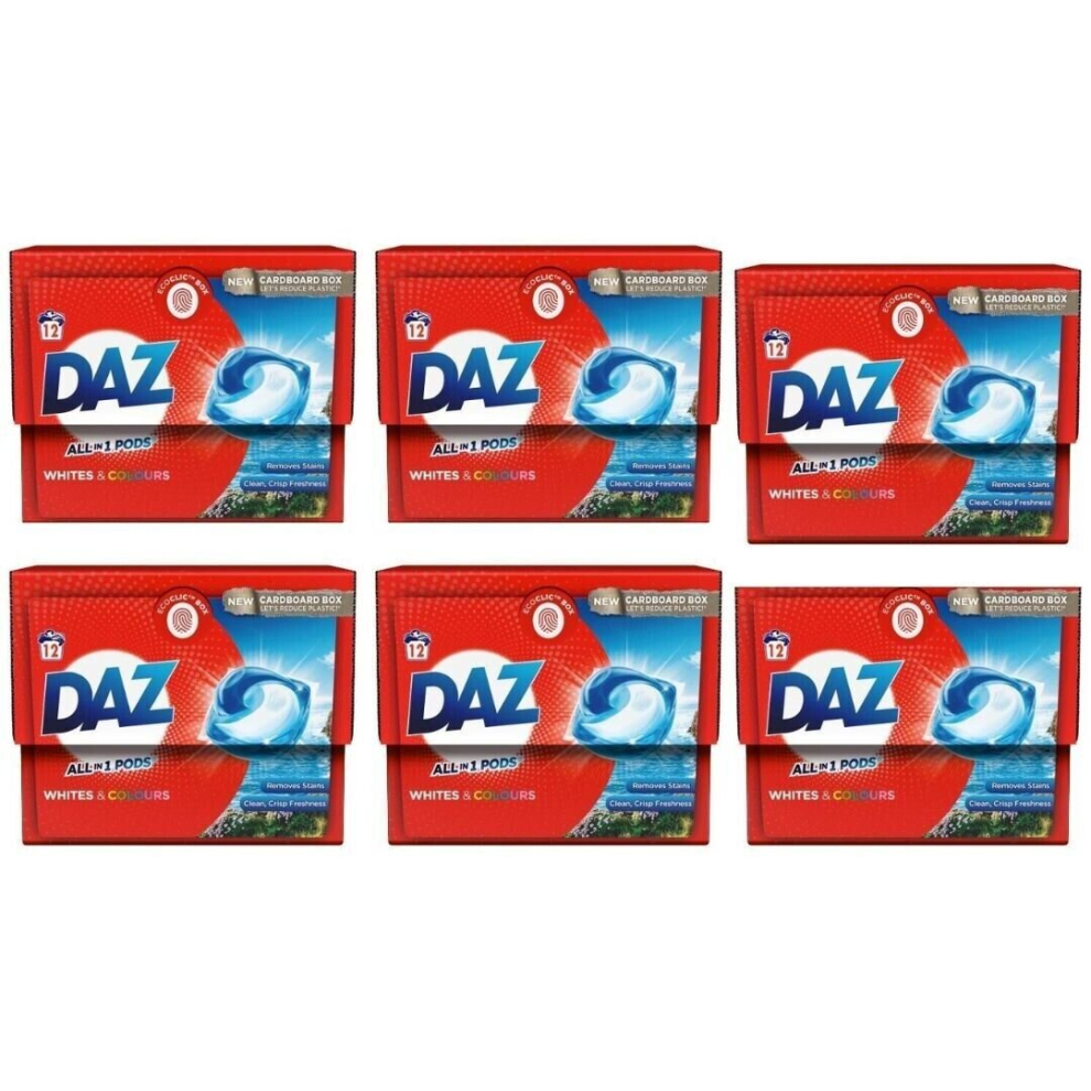 Daz All-in-1 Pods Clothes washing Laundry Detergent For Whites & Colours 12 pack (Pack of 6)