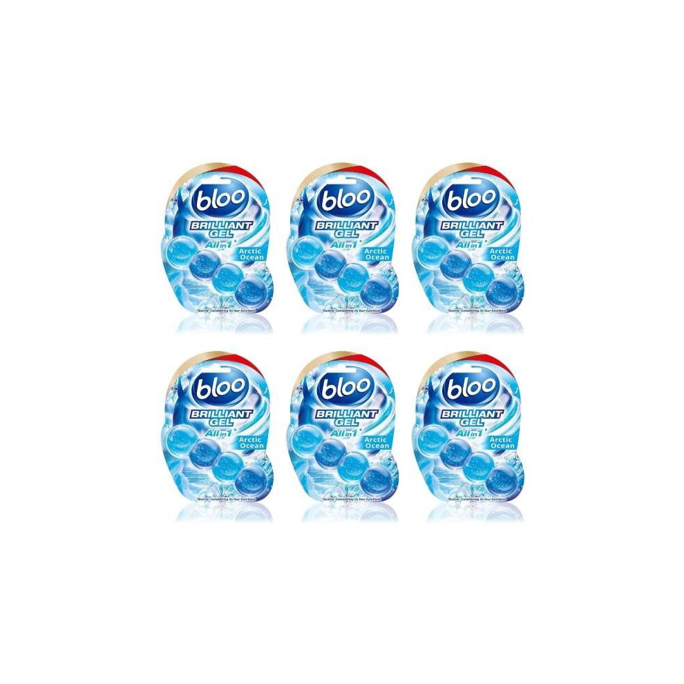 Bloo Brilliant Gel All in 1 Toilet Rim Block Cleaner, Arctic Ocean Fresh Scent pack 1 (Pack of 6)