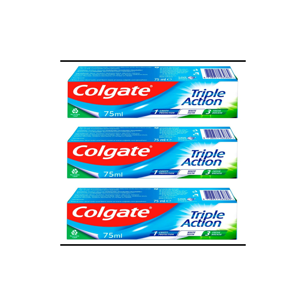 Colgate Triple Action Anticavity Toothpaste, Mint Freshness 75ml (Pack of 3)