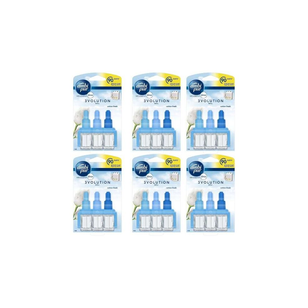 Ambi Pur Febreze 3Volution Air Freshener Plug-In Refill, Cotton Fresh, 20ml (Pack of 6)