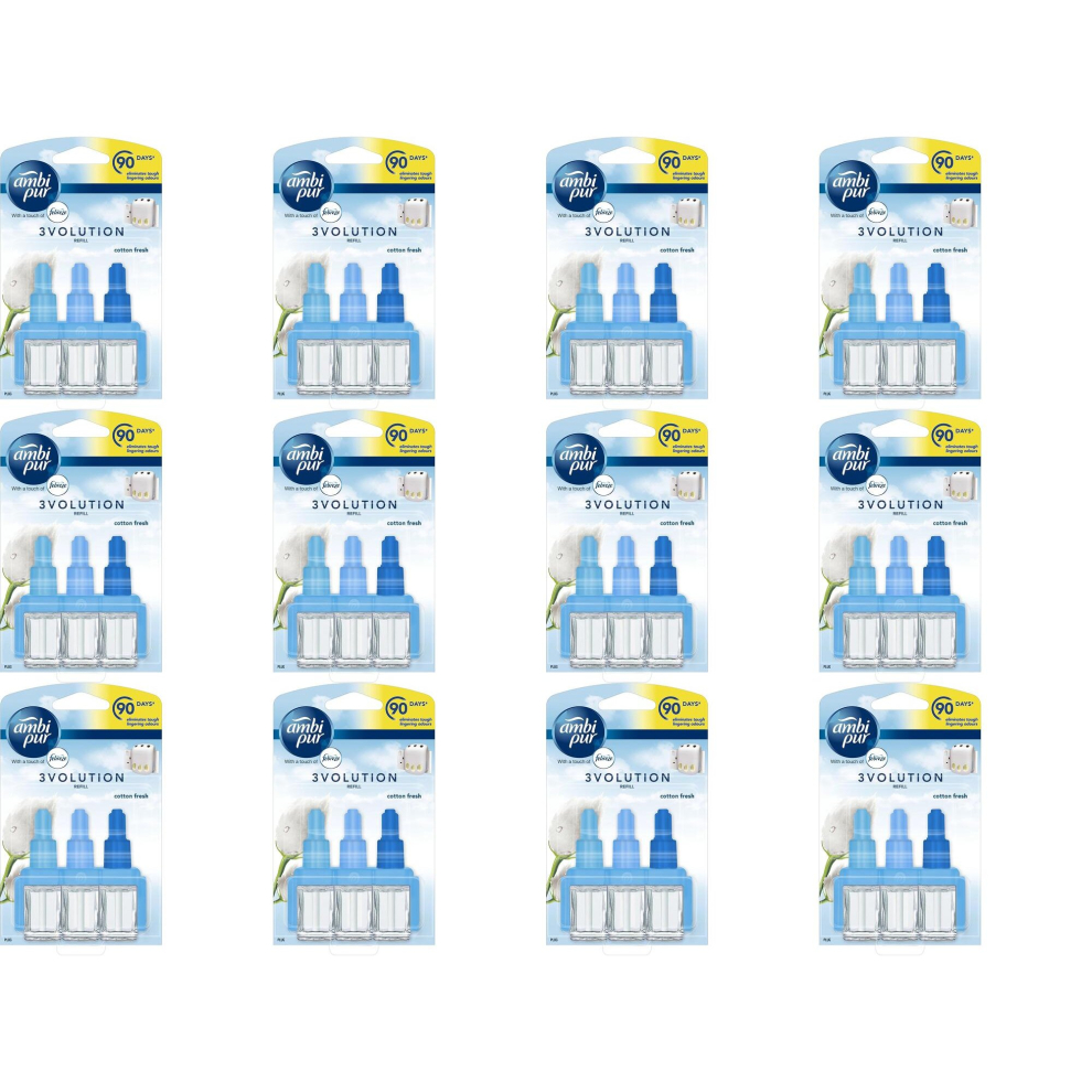 Ambi Pur Febreze 3Volution Air Freshener Plug-In Refill, Cotton Fresh, 20ml (Pack of 12)