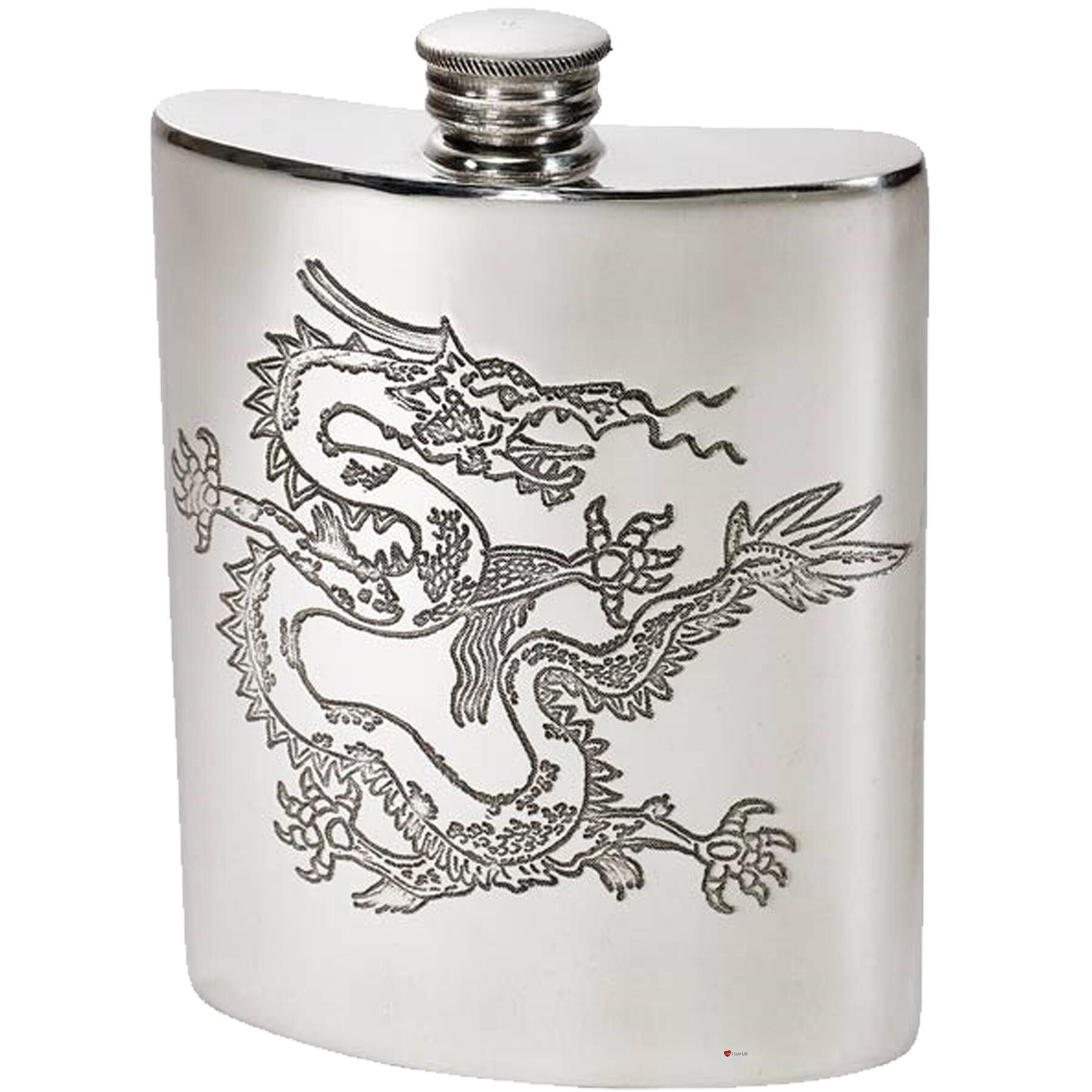 6oz Pewter Kidney Shaped Flask with Chinese Dragon Design on Front ...