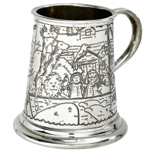 Quarter Pint Noah's Ark Animal Scene on All Sides Baby Christening Tankard Pewter Plain Body Mug Perfect for Engraved Supplied in Carton Box