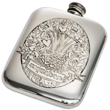 Hip Flask 6oz Pocket Flask with Embossed with Usquabae Thistle Skull and Hearts Plain Back Polished Finish Screw Top Perfect for Engraving Hip Flasks
