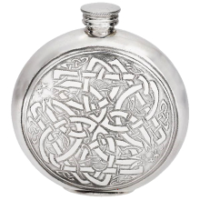 6oz Round Pewter Pocket Hip Flask with Celtic Circle Design Bright Polished Finish Screw Top Perfect for Engraving Hip Flasks for Men Personalised