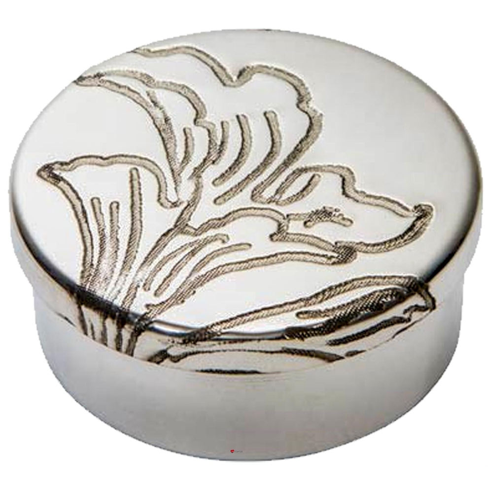 I Luv Ltd Small Pewter Trinket Pill Box With Acanthus Pattern Embossed With Acanthus Pattern On Lid Perfect For Egraving On Body
