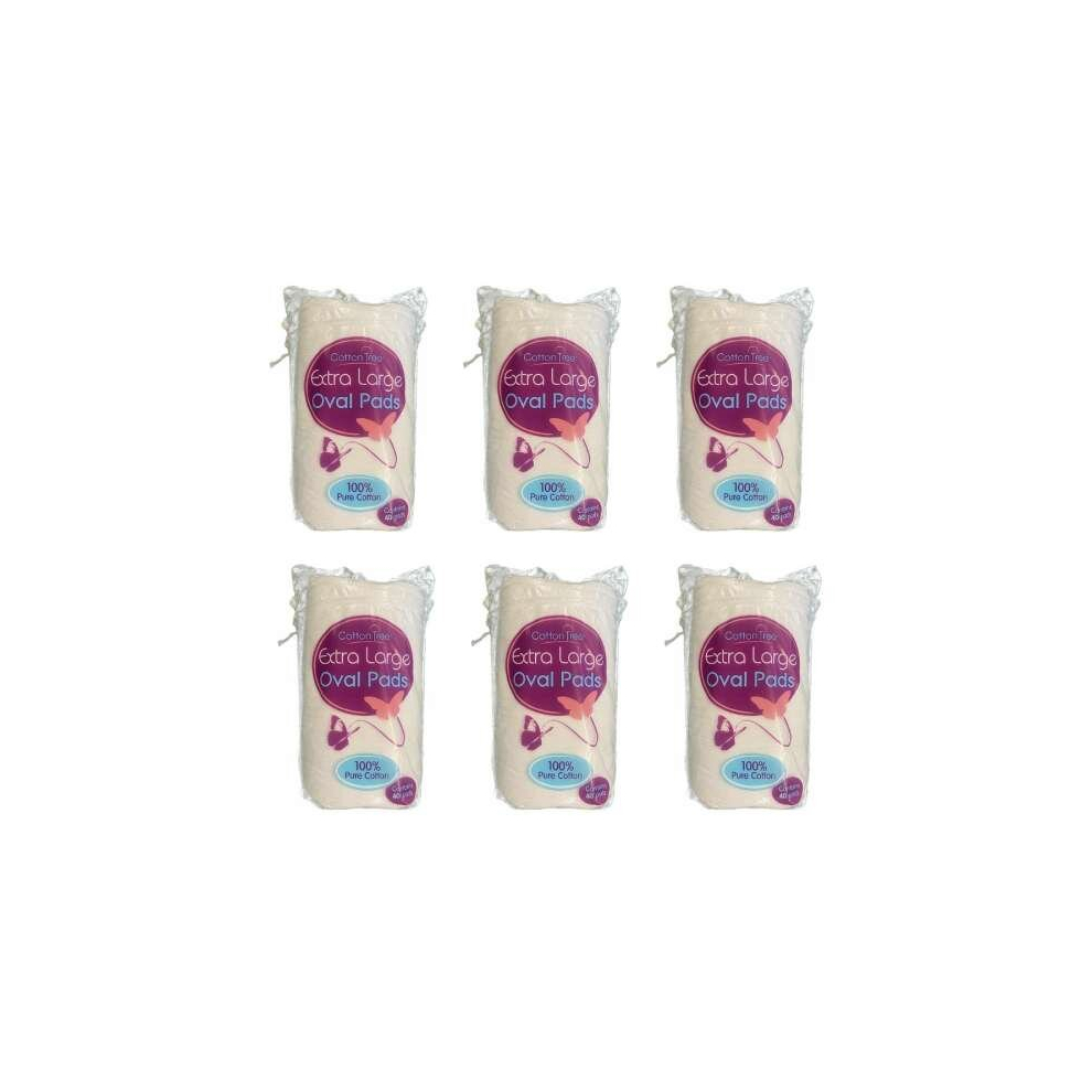 Cotton Tree Extra Large Oval Pads 100% Cotton & Soft, 40pk (Pack of 6)
