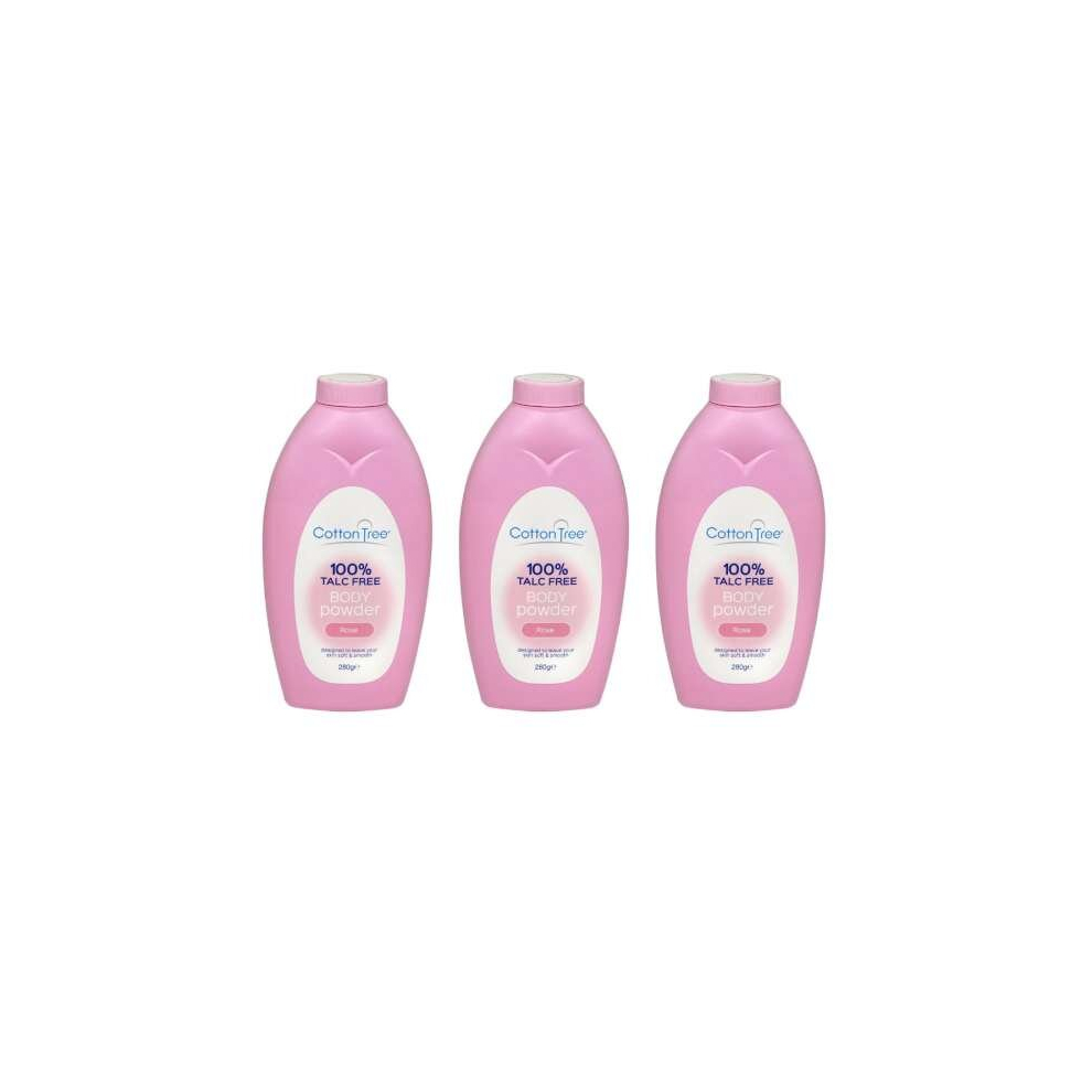 Cotton Tree Body Powder Talc Rose 280g (Pack of 3)