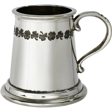 Quarter Pint Baby Christening Irish Shamrock Band Design Polished Handle Perfect for Engraved Supplied in Satin Presentation Box