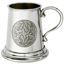 Quarter Pint Baby Christening Celtic Circle Embossed Design on Front Baby Mug Tankard Pewter Plain Body Scroll Handle Perfect for Engraved Supplied in