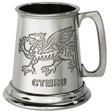 Quarter Pint Welsh Dragon and "Cymru" Embossed on Front Baby Christening Tankard Pewter Plain Body Mug Perfect for Engraved Supplied in Carton Box