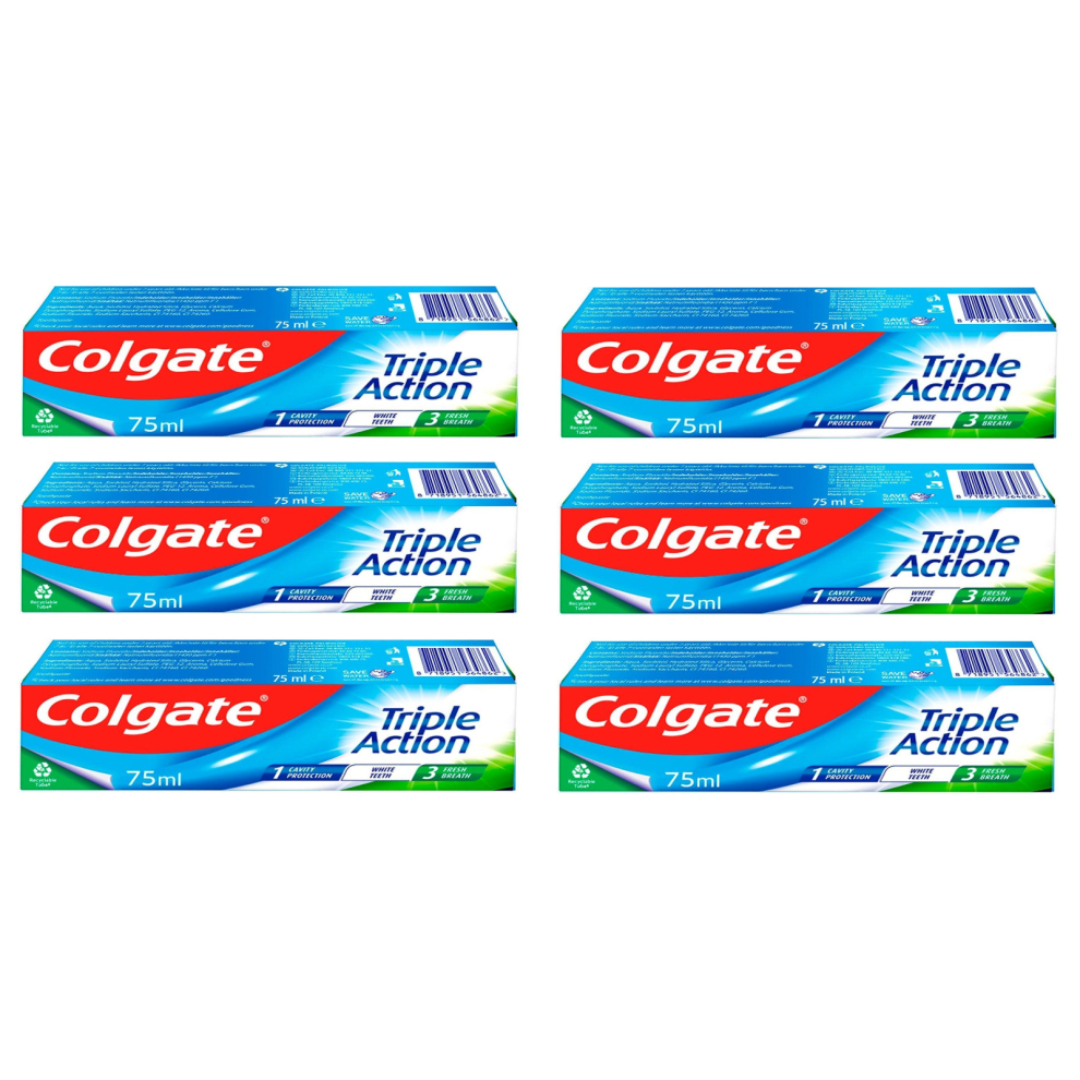 Colgate Triple Action Anticavity Toothpaste, Mint Freshness 75ml (Pack of 6)