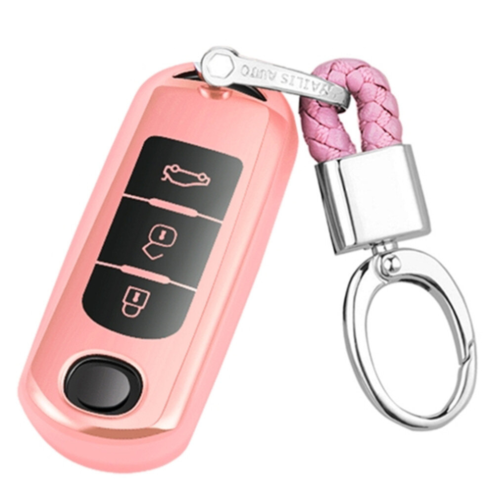 Tpu One-Piece Electroplating Full Coverage Car Key Case With Ring For Mazda 3 Axela / Cx-8 / Cx-5 / Cx-4 / 6 Atenza (Pink) Pink 766262006296