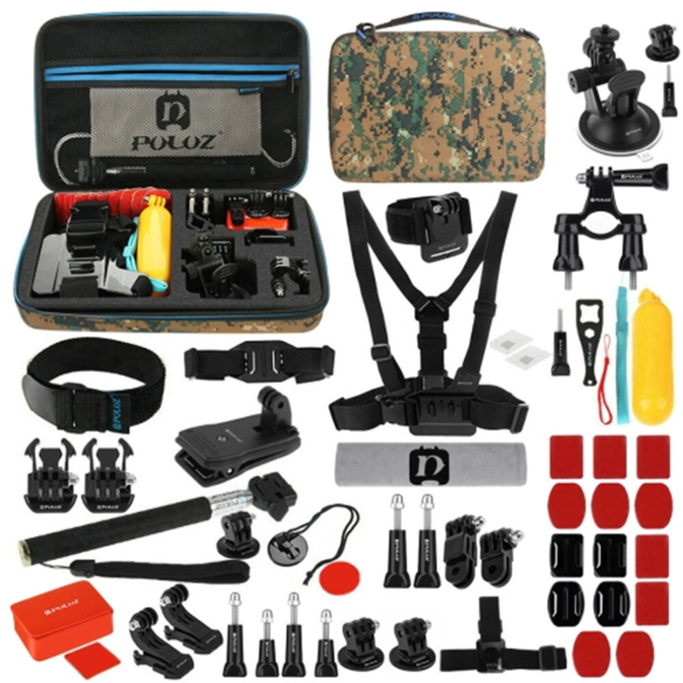 53 In 1 Accessories Total Ultimate Combo Kit With Camo Eva Case For Gopro Hero8 /7 /6 /5 /5 Session /4 Session /4 /3+ /3 /2 /1, Xiaoyi Black 8881471557536