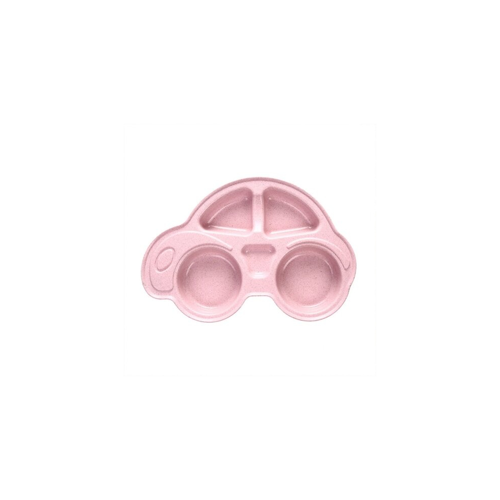 Dsport Baby Bowls Plate Tableware Infant Bamboo Feeding Bowl Cute Cartoon Car(Pink)