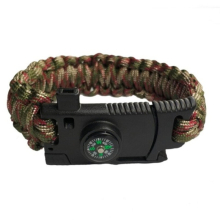 4 Pcs 5 in 1 Outdoor Camping Rescue Bracelet with Flint & High-precision Mini Compass & Rope Cutter & Survival Whistle & Umbrella Rope Function