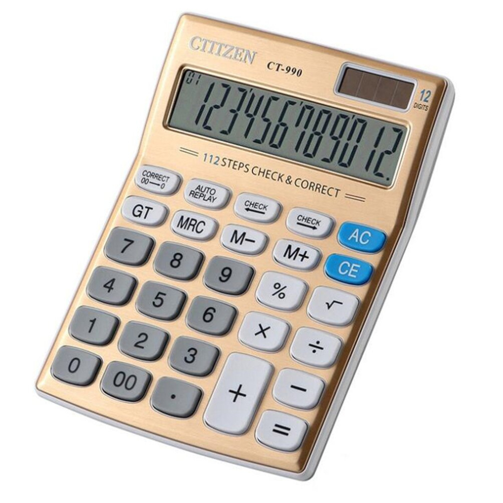 CT-990 Electronic Calculator 12 Bit Superior Quality Large Solar and AA Battery Dual Power Calculator