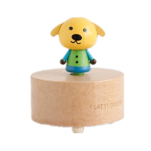 Wooden Music Box Music Boxmini Cute Pet Decoration Children Holiday Gifts(Green Clothes Puppy )