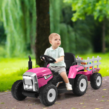 12V Electric Ride on Tractor and Trailer Toy Car w/Light & Music