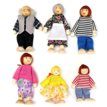 6PCS Wooden Family Members Dolls Set Kids Children Toy Dollhouse Figures Dressed Characters