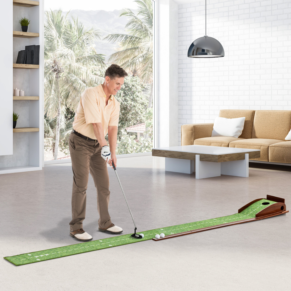 Casart Golf Putting Mat Practice Training Aid With Auto Ball Return & Hole Green