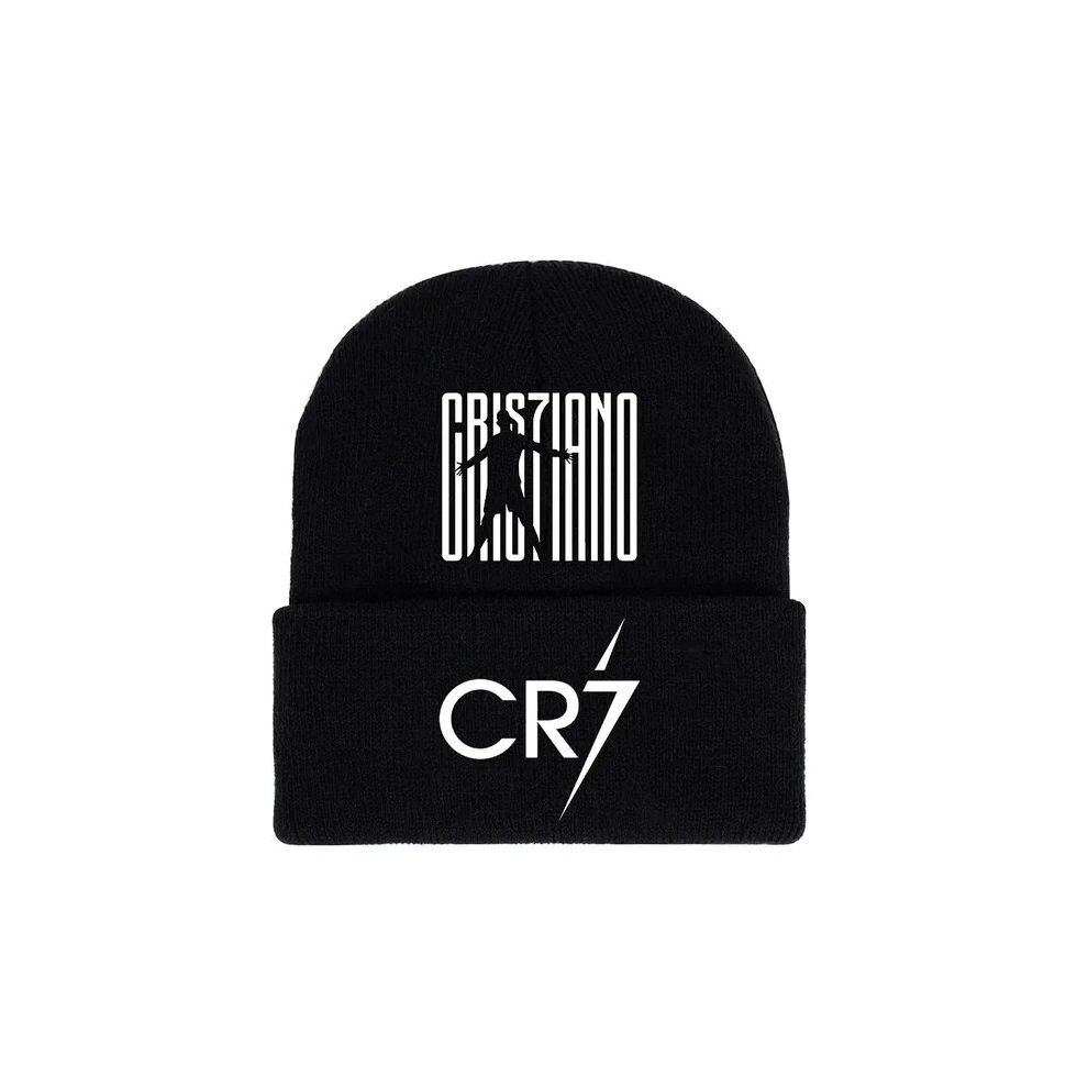(Black  cr1) Cristiano Ronaldo MESSI Printed Knitted Hat Winter Casual Men and Women Daily Outgoing Warm Cap Black Beanie Skullies