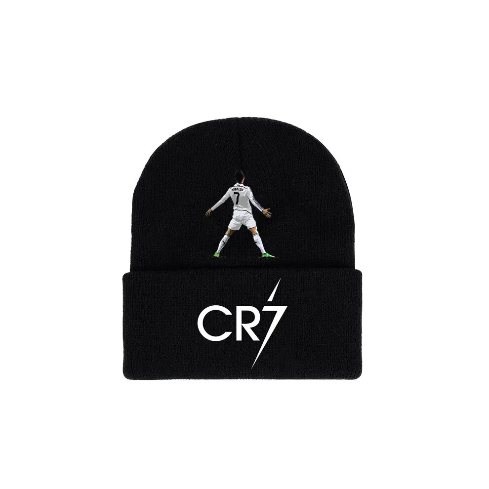 (Black  cr2) Cristiano Ronaldo MESSI Printed Knitted Hat Winter Casual Men and Women Daily Outgoing Warm Cap Black Beanie Skullies
