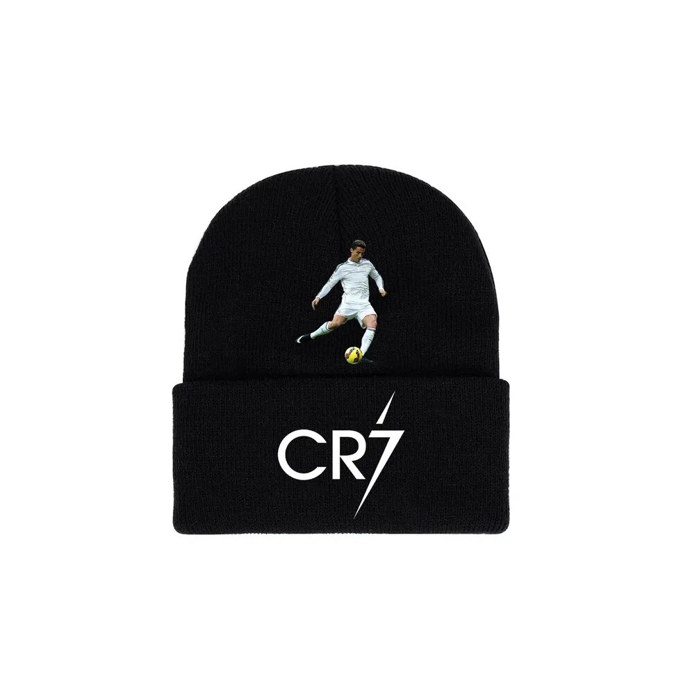 (Black  cr3) Cristiano Ronaldo MESSI Printed Knitted Hat Winter Casual Men and Women Daily Outgoing Warm Cap Black Beanie Skullies