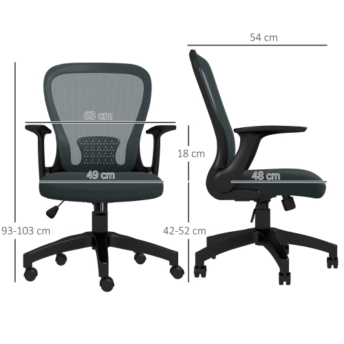 Vinsetto Vinsetto Mesh Office Chair, Computer Chair with Adjustable Armrest, Grey 1