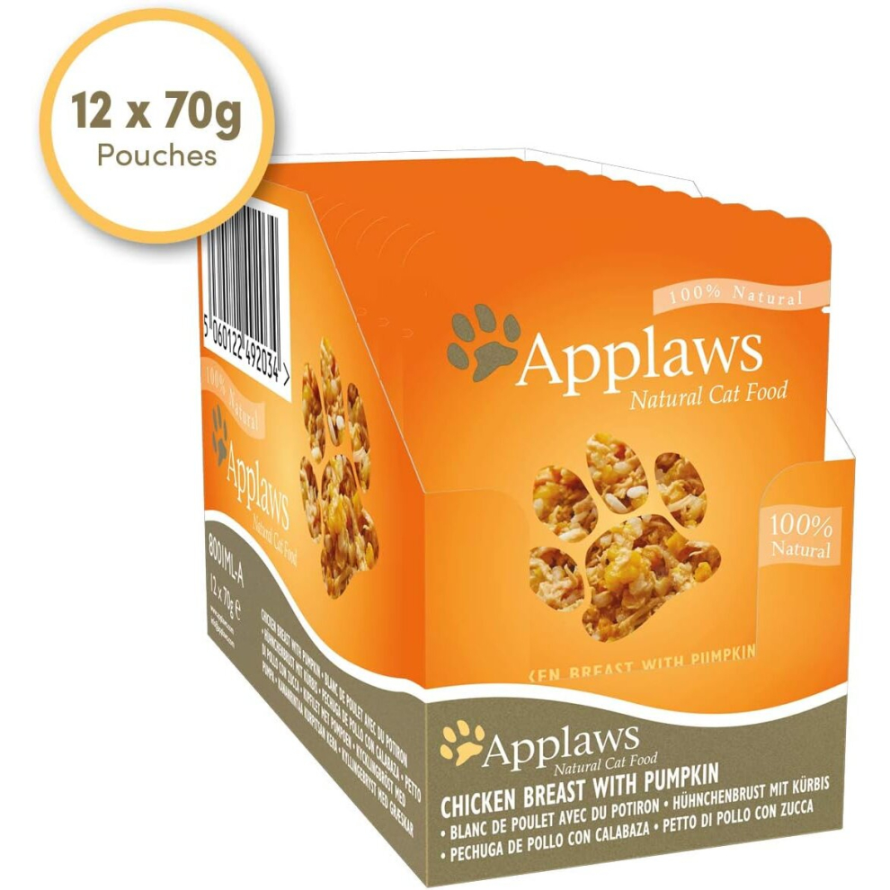 Applaws 100% Natural Wet Cat Food Chicken Breast Pumpkin Broth 12x70g