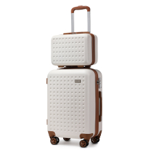 (Cream) 13/20 Inch Flexible Hard Shell ABS Suitcase WithTSA Lock And Vanity Case