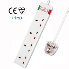 (1M, White) 4 Way Socket with Cable 3G1.25, with Power Indicater, , Child-Resistant Sockets, Surge Indicator